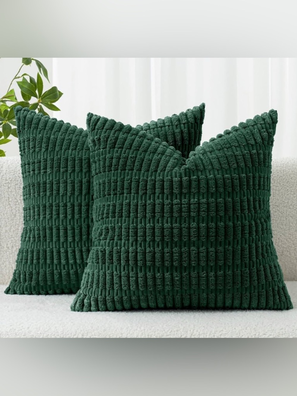 Miulee Plush Ribbed Accent Pillow - Army Green 16x16